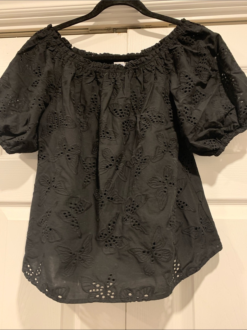 Ricki's Black Eyelet Off-Shoulder Puff Sleeve Top